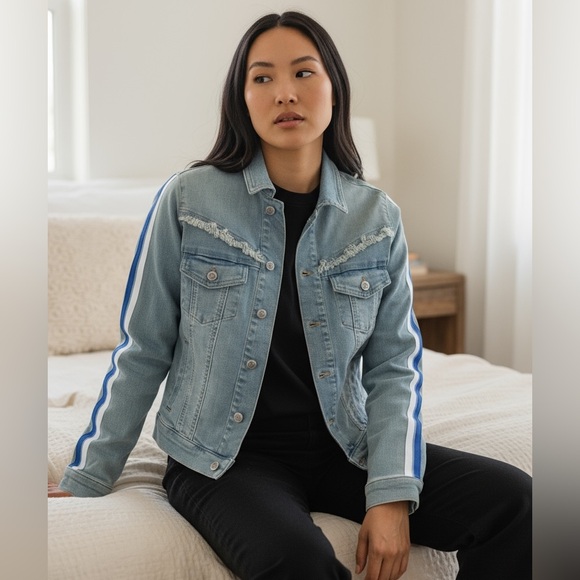 Aaiko Denim Blue Light Wash Striped Jacket size XS - Picture 1 of 9